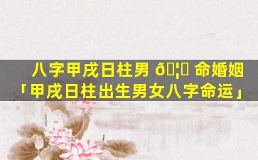 八字甲戌日柱男 🦅 命婚姻「甲戌日柱出生男女八字命运」